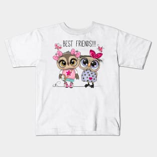 Two cute owl girlfriends in dresses. Kids T-Shirt